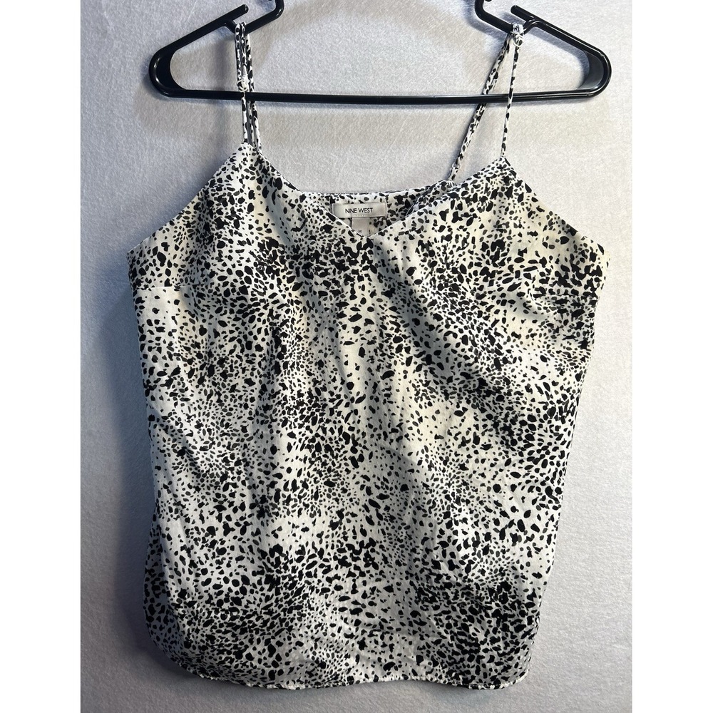 Nine West Women's M White/Black Animal Print V-Neck Spaghetti Strap Cami Top